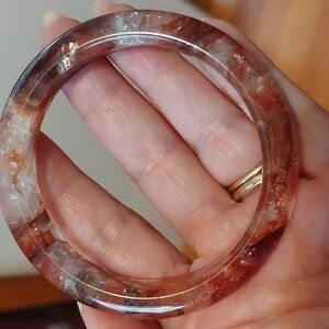 Natural Flower Quartz Solid Stone Bangle | 2.25″ Inner Diameter | Small